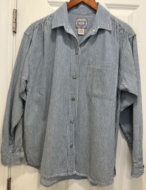 VTG Gitano Blue Jean Women's Long Sleeve Buttoned-Up Shirt Blue & White Stripe